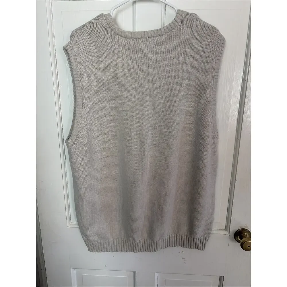 CHAPS Mens Sweater Vest XL Cream Pullover Cotton V Neck Business Casual Preppy